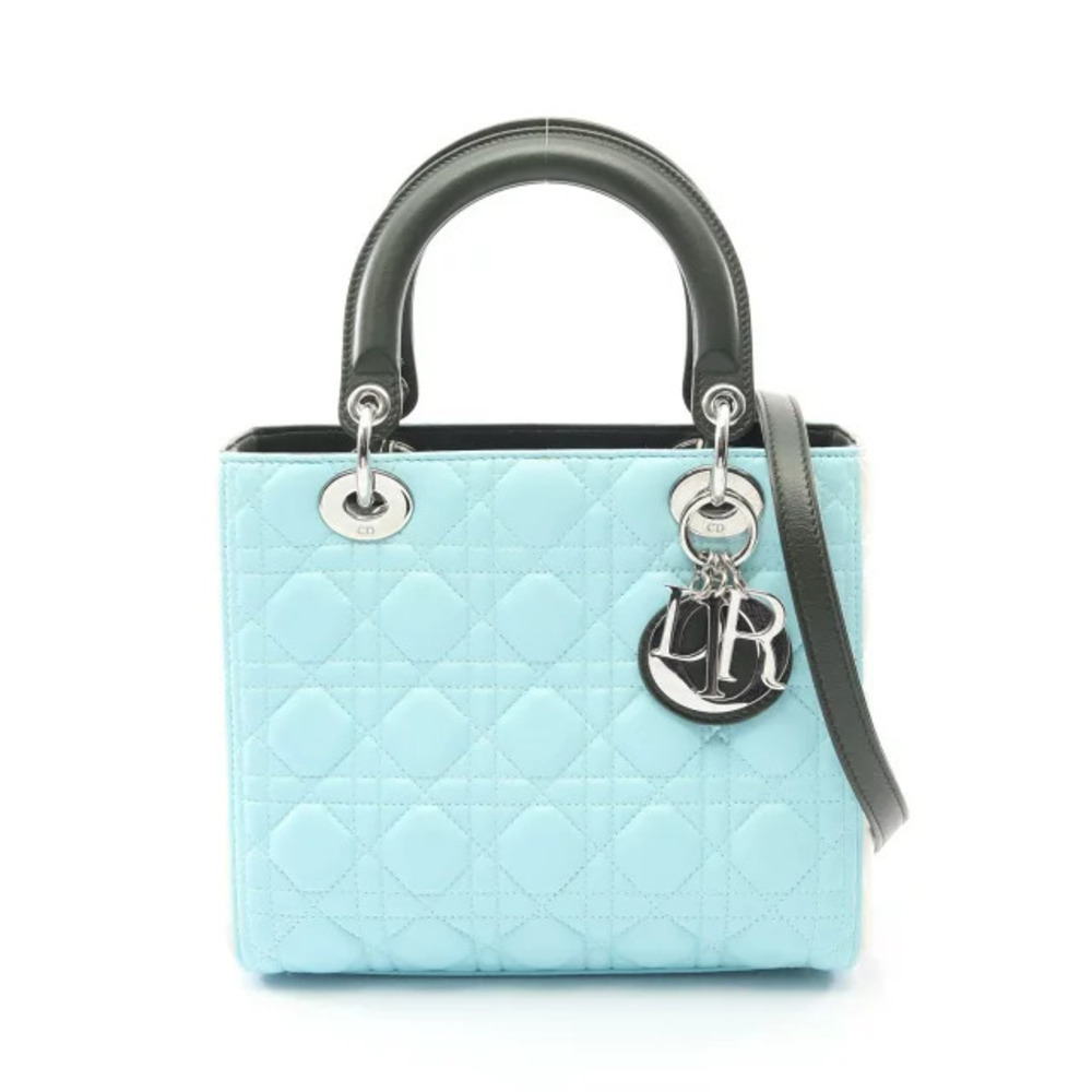 Dior LADY Cannage Handbag Leather Blue Green White